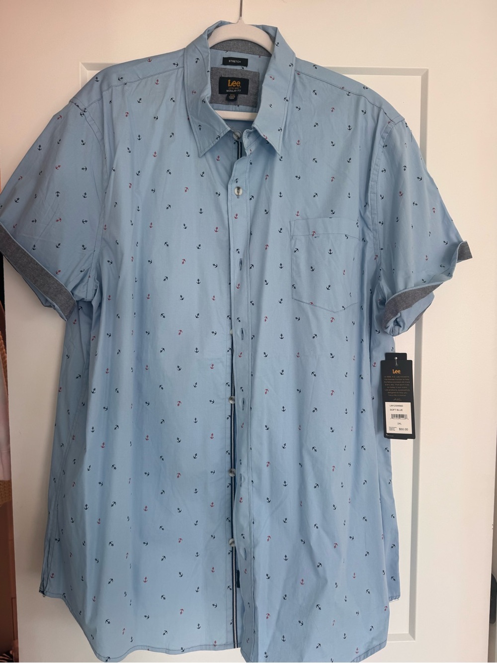 Lee Light Blue Short-Sleeve Button-Up with Anchor Print
